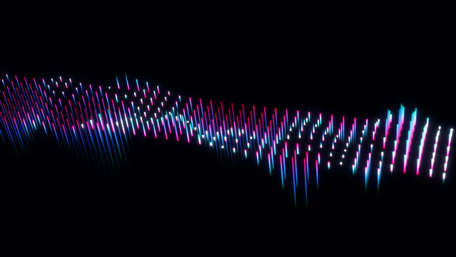 Vibrant neon audio waveform with colorful cyber light frequencies and dynamic digital music visualization in dark space, abstract glowing spectrum motion in 4K