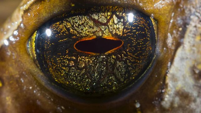 Close up of eye of the Triundo Toad Rhaebo haematiticus. From rainforest near Puerto Quito in western Ecuador