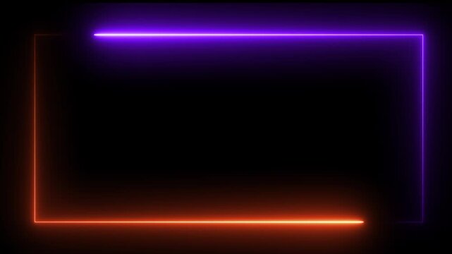 Seamless loop animated rectangle picture frame with two tone neon color 4K video motion graphic isolated on transparent background. Animation of glowing neon rectangles abstract background. 