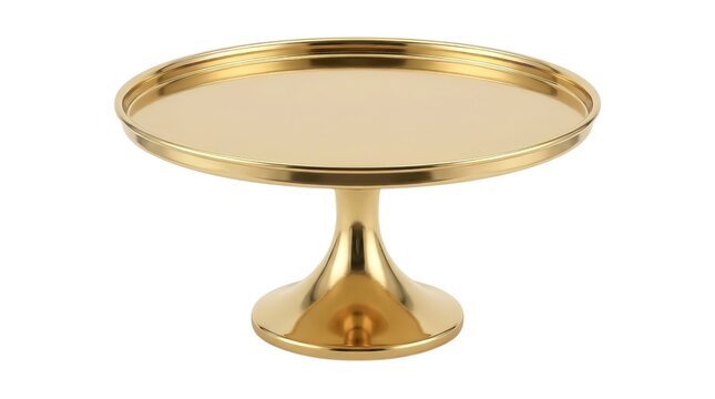 Golden cake stand isolated on white background bakery display serving tray celebration concept