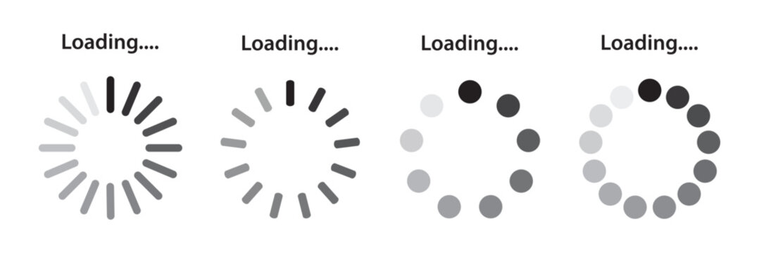 ​Set of loading progress bar icons with circular dotted and dashed buffering symbols for web interface and mobile applications.