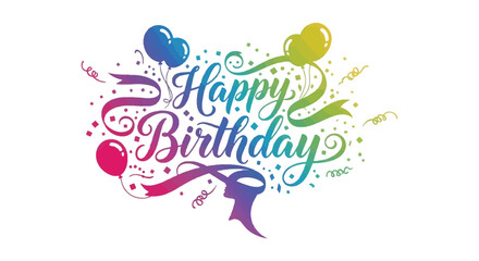 Fototapeta premium Happy birthday lettering with balloons and confetti silhouette high quality professional