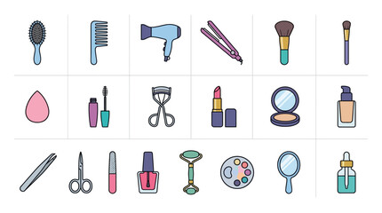 Set of beauty and makeup accessories icons. © Alhakbin_Nizam