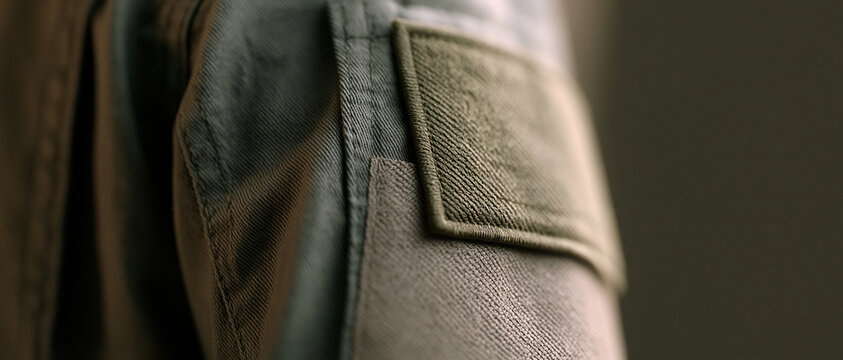 Military uniform patch on shoulder with textured fabric detail  