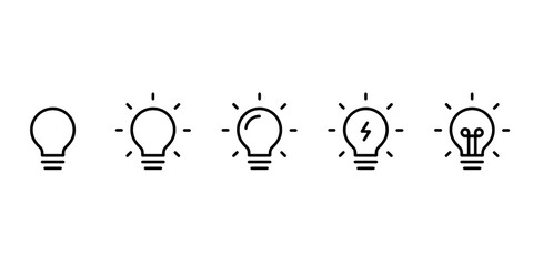 Light bulb icon set showing idea and inspiration concepts. Creative thinking, innovation and solution symbols. Energy and insight pictograms for business concepts, brainstorming and startup visual © Rap