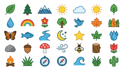 Collection of colorful nature and environment icons set. © Alhakbin_Nizam