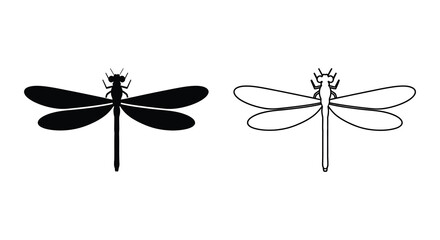 Dragonfly silhouettes black and white outline style silhouette high quality professional © Rina