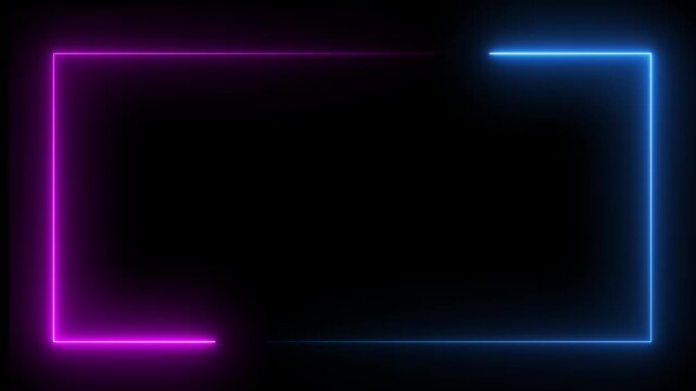 Seamless loop animated rectangle picture frame with two tone neon color 4K video motion graphic isolated on transparent background. Animation of glowing neon rectangles abstract background. 
