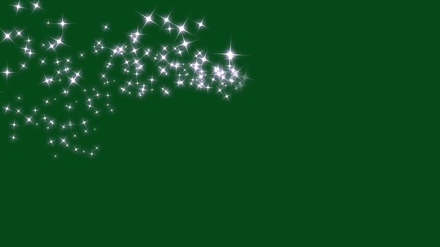 Twinkling stars glitter sparkle. white glittering magic shimmer, glowing starlight glitter sparkle path, glowing white light sparks and particle star on green background. sparkling shining comet trace