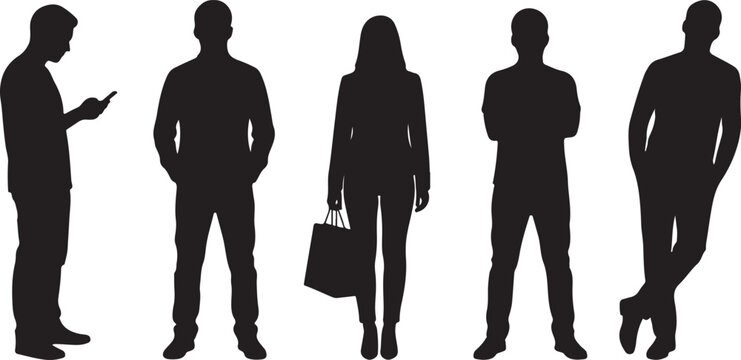 Waiting Standing Pose Silhouette Vector for Daily Life Concept Isolated on White Background