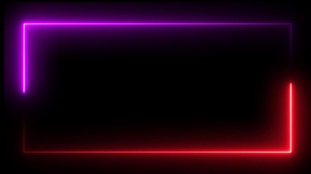 Seamless loop animated rectangle picture frame with two tone neon color 4K video motion graphic isolated on transparent background. Animation of glowing neon rectangles abstract background. 