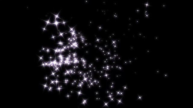Explosive sparkling glitter stars on black screen background. glowing starlight sparkle path, particle magic tail sparkling glitter star dust trail loop animation, glitter sparkle animated. 4k