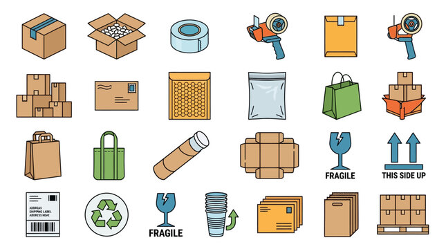 Set of Various Packaging and Delivery Logistics Icons.