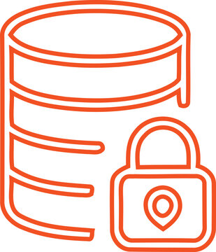 Encrypted database and secure server icon, Orange outline bold black minimal style, Set of vector web icon collection, Isolated on white background professional data storage illustration