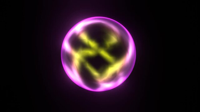 Glowing sphere pulses with vibrant purple and green light