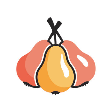 Illustration of three stylized pears with simple graphic outlines.