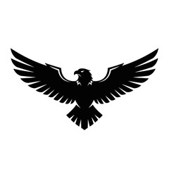 Obraz premium Black silhouette of a soaring eagle with spread wings.