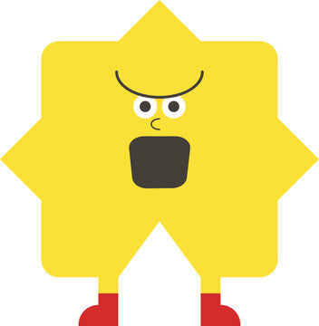 A cartoon yellow star character displays an angry expression and red shoes on a plain background.
