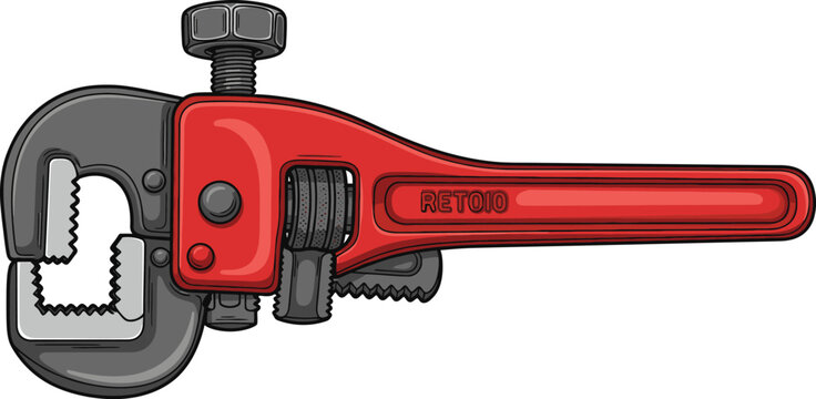 Red pipe wrench tool illustration with heavy duty hand tool kit cut out plumbing mechanical adjustment equipment construction maintenance industrial hardware fastener workshop