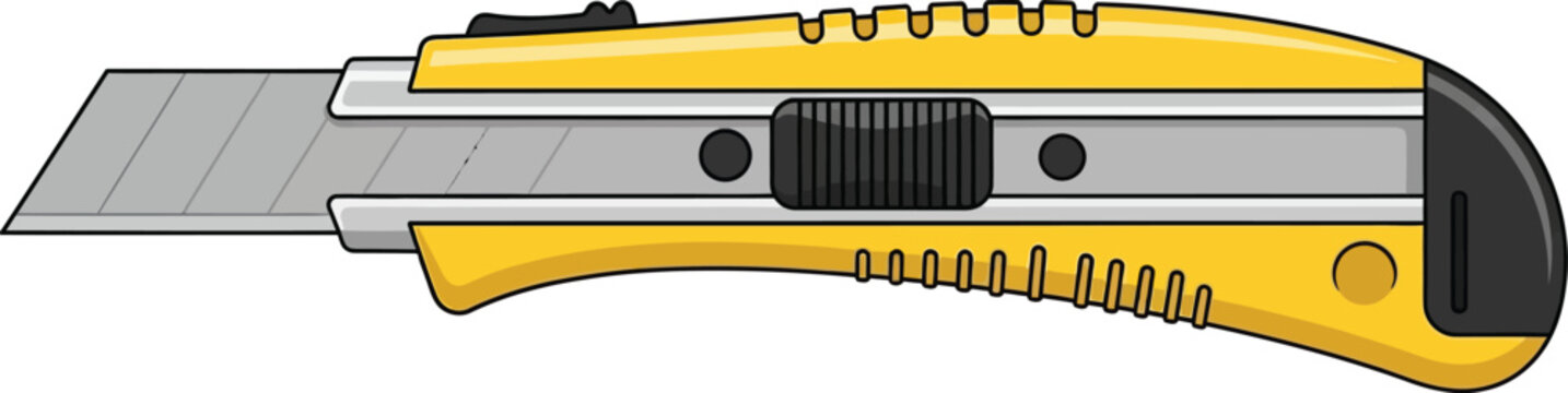 Yellow utility knife with retractable blade cutting tool box cutter office supply hand tool construction stationery equipment industrial retractable