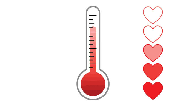 A digital thermometer icon showing rising heat levels next to a column of five hearts