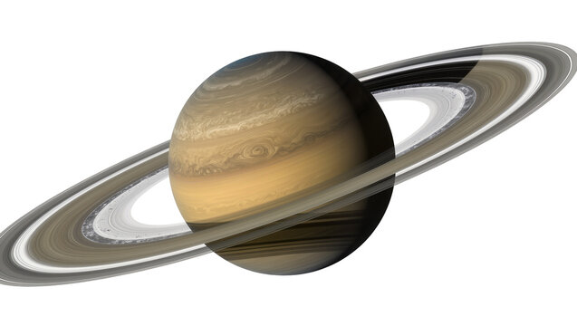 Saturn planet with detailed rings, isolated on transparent background
