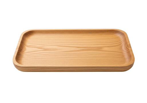 A rustic wooden tray with a simple, elongated rectangular design.