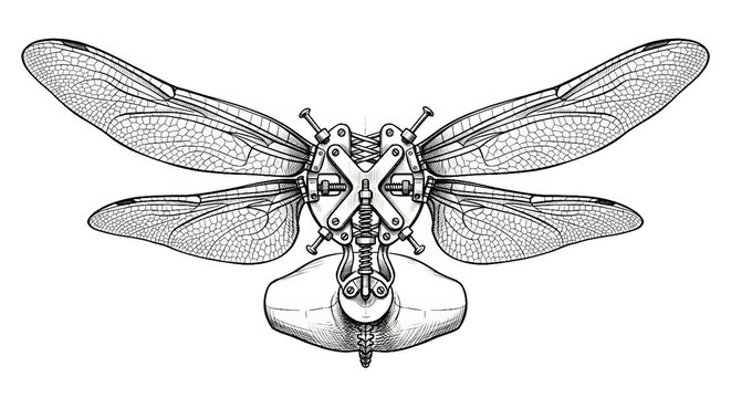 Hand drawn sketch of diving dragonfly wings isolated on white.