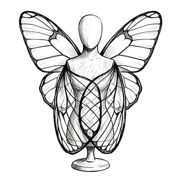 Hand drawn sketch of shielding glasswing butterfly wings isolated on white.