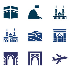 Naklejka premium Islamic architecture and travel icons with transparent background design elements