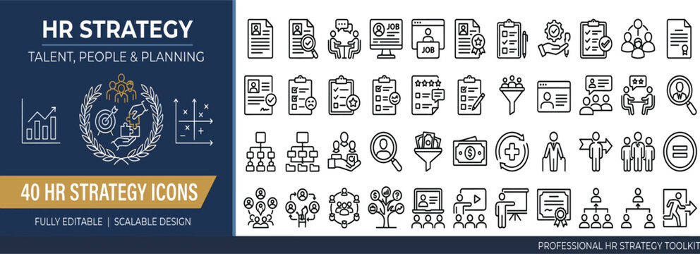 HR Strategy Talent People and Planning Icons for Human Resources Management and Business Development