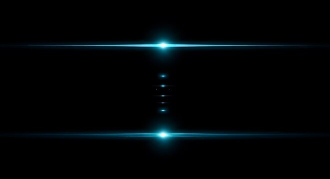 Optical lens flare effect with blue streaks on black background