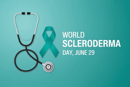 World Scleroderma Day June 29 Medical Awareness Banner Teal Ribbon and Stethoscope Design