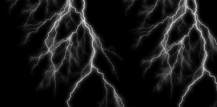 Lightning bolts on black background, electric storm