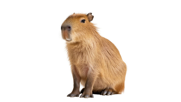 Brown Capybara Standing Alert with Furry Coat and Small Ears