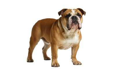 Fototapeta premium Brown and White English Bulldog Standing Alertly
