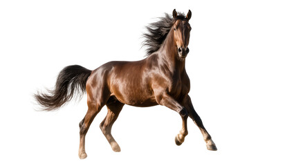Dark bay galloping horse with flowing mane and tail © Andrei