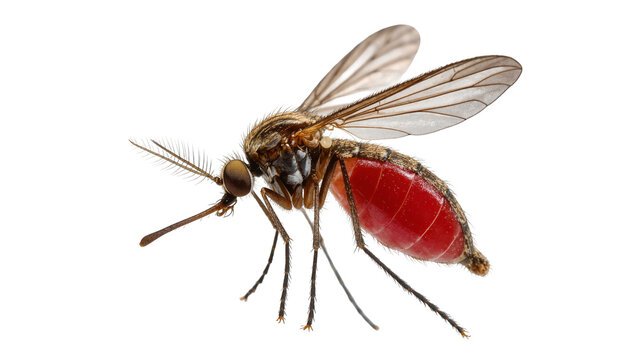 Red bodied fruit fly with delicate wings and long antennae