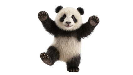 Playful baby panda cub with raised paws and dark markings © Andrei