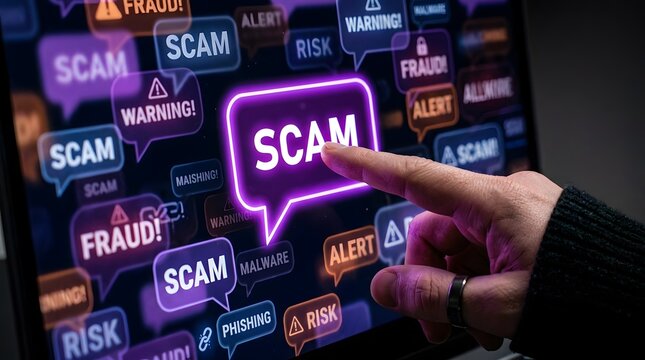 Scam Alert and Fraud Warning Messages on Digital Interface