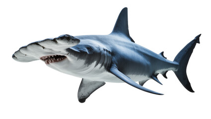 Obraz premium Gray Great White Shark Swimming with Open Mouth and Sharp Teeth
