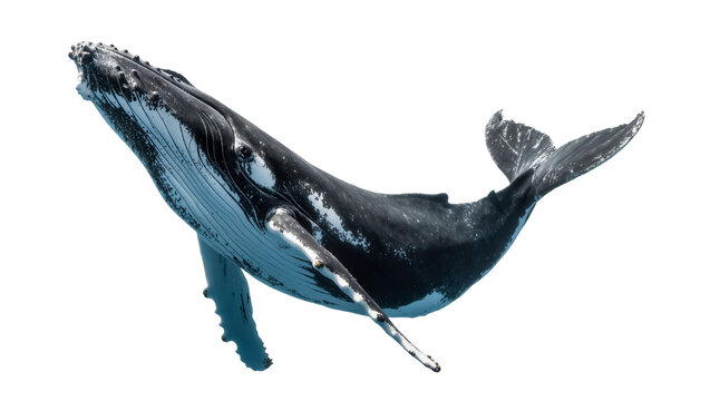 Large Humpback Whale Swimming with White Underbelly and Gray Markings