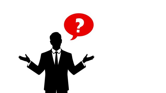 Question mark sign animation on Transparent Background. Businessman is Thinking with Question Mark Speech Bubble. People Are Thinking Animation 4K. Alpha Channel