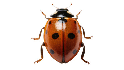 Red ladybug with black spots and blue markings on carapace © Andrei