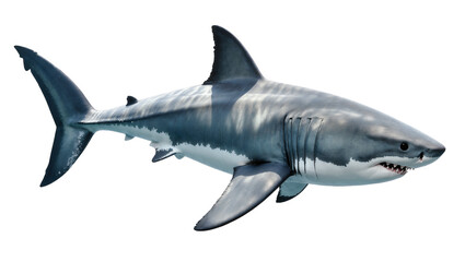Fototapeta premium Gray Great White Shark Swimming Side View with Fins and Teeth