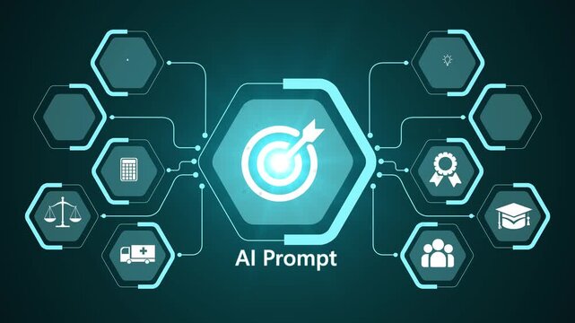 Futuristic business AI prompt illustration in High-tech background concept. Ready to use command prompt box by hand robotic AI. 4k motion video.
