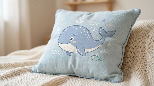 Whale Pillow on Sofa - Cozy Interior