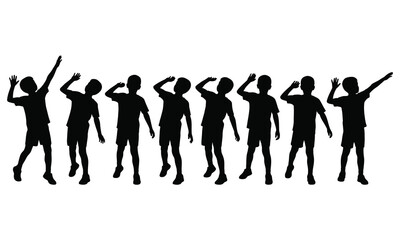 Obraz premium Group of silhouettes of children standing and reaching up with arms raised in various poses