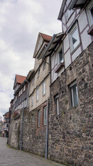 Fototapeta premium Historic nested half timbered houses in the medieval old town of Hann Münden, Germany