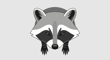 Illustration of a raccoon's face and front paws on a gray background. © VectorNest Studio